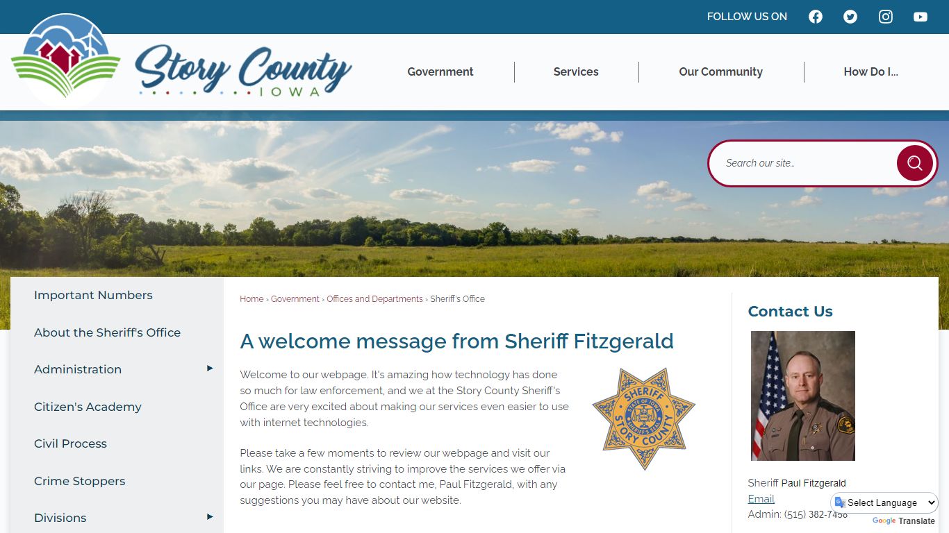A welcome message from Sheriff Fitzgerald - Story County, IA